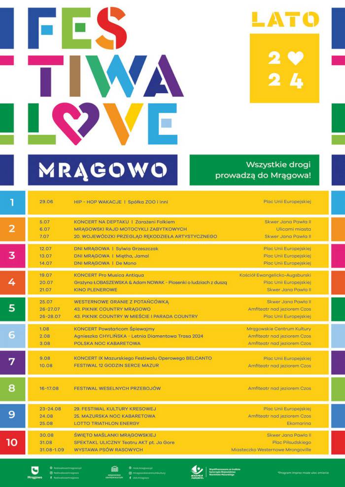 Kalendarz imprez 2024 w Mrągowie