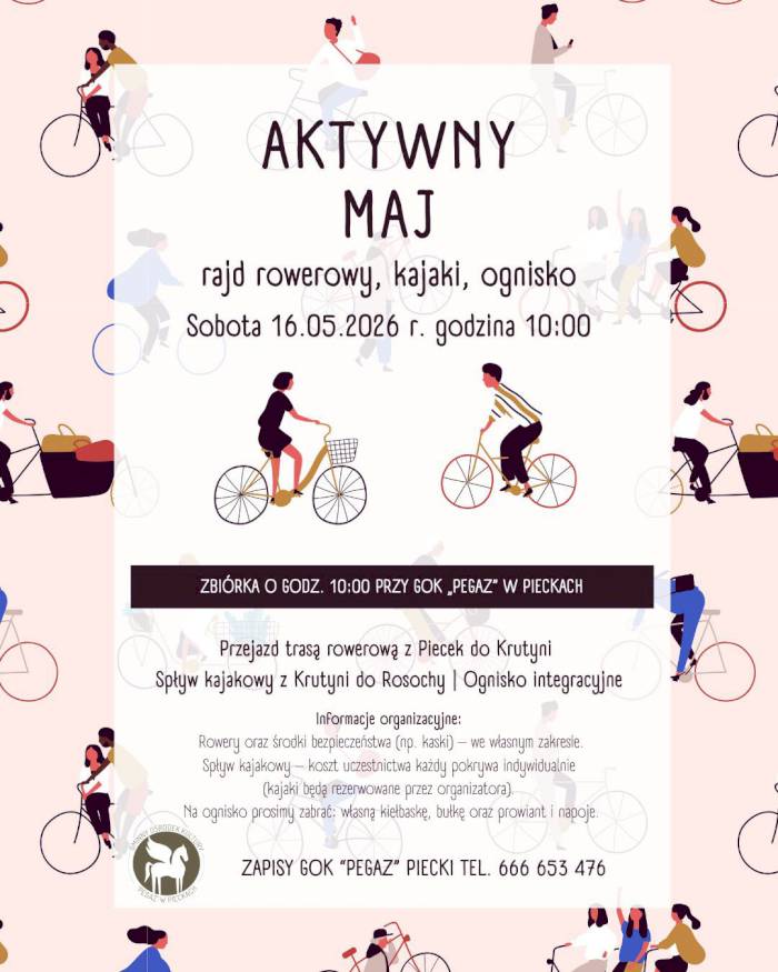 Aktywny Maj z GOK „Pegaz”: Rajd rowerowy, kajaki i ognisko!
